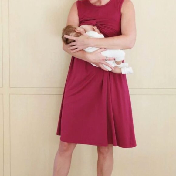 Simple Wishes Maternity Nursing Debra Dress Sangria Pink Medium - Picture 4 of 5